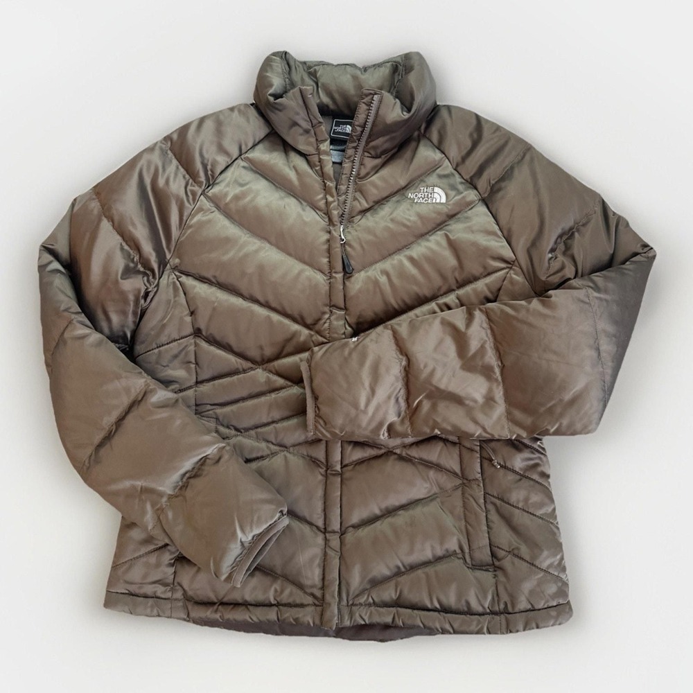 The North Face Aconcagua 550 Down Puffer Jacket Women L Brown Taupe Quilted Coat